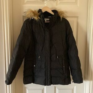 Larry Levine Down Jacket Winter Coat Women’s Size Large Black Removable Hood